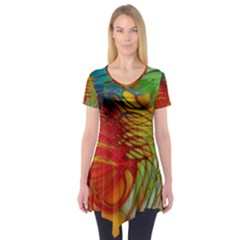 Texture Art Color Pattern Short Sleeve Tunic 