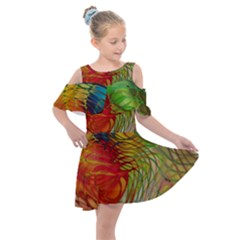 Texture Art Color Pattern Kids  Shoulder Cutout Chiffon Dress