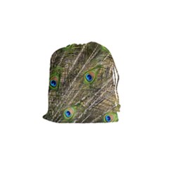 Peacock Feathers Color Plumage Green Drawstring Pouch (small) by Sapixe