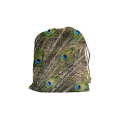 Peacock Feathers Color Plumage Green Drawstring Pouch (medium) by Sapixe