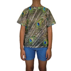 Peacock Feathers Color Plumage Green Kids  Short Sleeve Swimwear by Sapixe