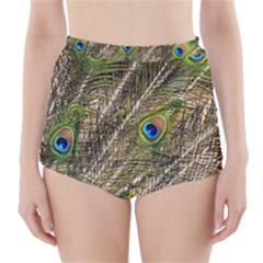 Peacock Feathers Color Plumage Green High-waisted Bikini Bottoms by Sapixe