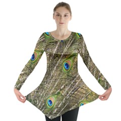 Peacock Feathers Color Plumage Green Long Sleeve Tunic  by Sapixe