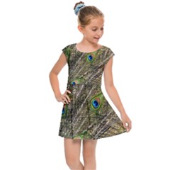 Peacock Feathers Color Plumage Green Kids Cap Sleeve Dress by Sapixe