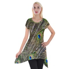 Peacock Feathers Color Plumage Green Short Sleeve Side Drop Tunic by Sapixe