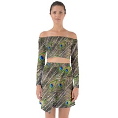 Peacock Feathers Color Plumage Green Off Shoulder Top With Skirt Set