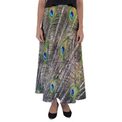 Peacock Feathers Color Plumage Green Flared Maxi Skirt by Sapixe