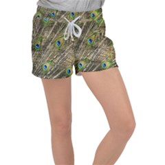 Peacock Feathers Color Plumage Green Women s Velour Lounge Shorts