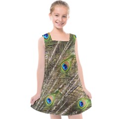 Peacock Feathers Color Plumage Green Kids  Cross Back Dress