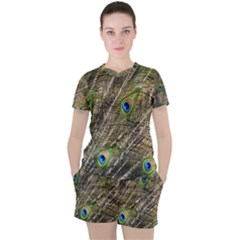 Peacock Feathers Color Plumage Green Women s Tee And Shorts Set