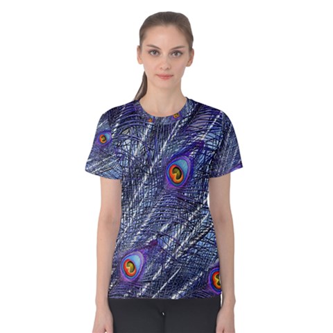 Peacock Feathers Color Plumage Blue Women s Cotton Tee by Sapixe