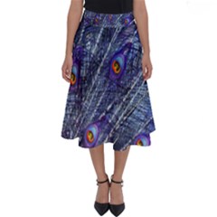 Peacock Feathers Color Plumage Blue Perfect Length Midi Skirt by Sapixe