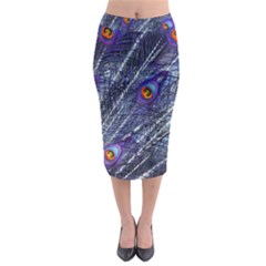 Peacock Feathers Color Plumage Blue Midi Pencil Skirt by Sapixe