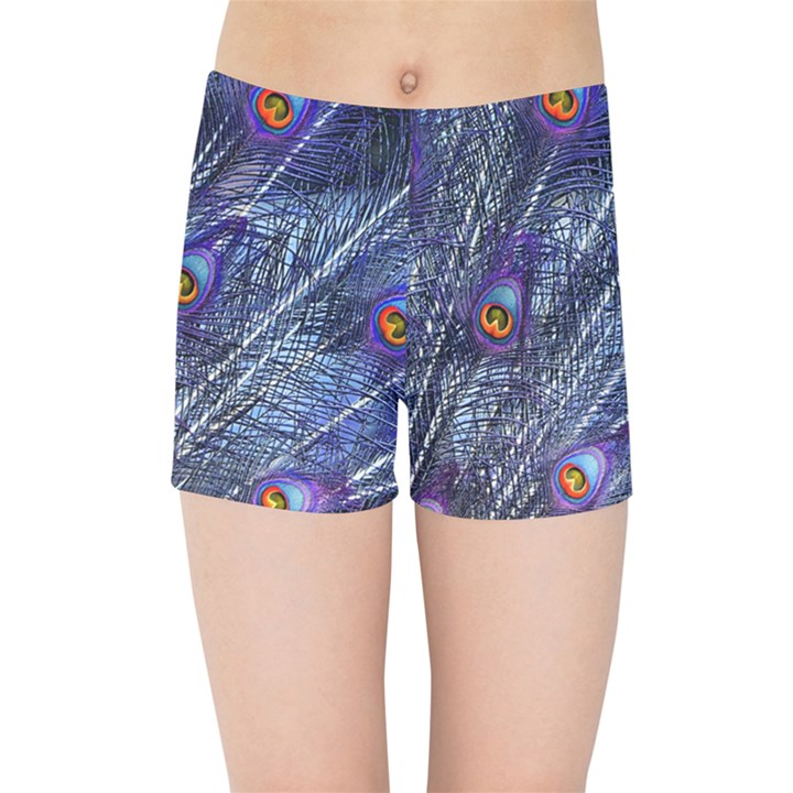 Peacock Feathers Color Plumage Blue Kids Sports Shorts