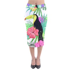 Leaves Tropical Nature Green Plant Velvet Midi Pencil Skirt by Sapixe