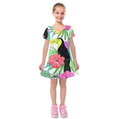 Leaves Tropical Nature Green Plant Kids  Short Sleeve Velvet Dress by Sapixe