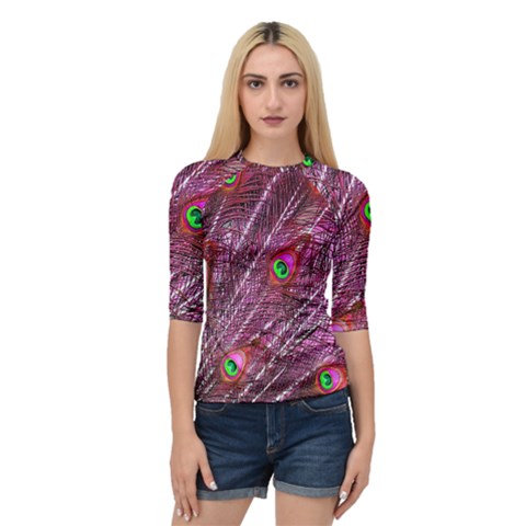 Peacock Feathers Color Plumage Quarter Sleeve Raglan Tee by Sapixe