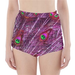 Peacock Feathers Color Plumage High-waisted Bikini Bottoms by Sapixe