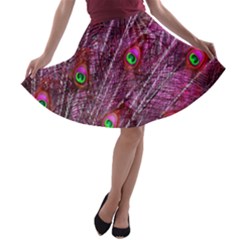 Peacock Feathers Color Plumage A-line Skater Skirt by Sapixe