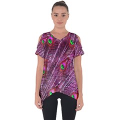 Peacock Feathers Color Plumage Cut Out Side Drop Tee by Sapixe