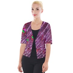 Peacock Feathers Color Plumage Cropped Button Cardigan by Sapixe