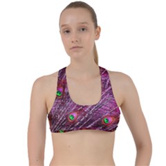 Peacock Feathers Color Plumage Criss Cross Racerback Sports Bra by Sapixe