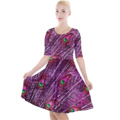 Peacock Feathers Color Plumage Quarter Sleeve A-line Dress by Sapixe