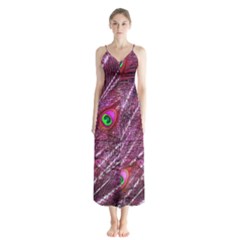 Peacock Feathers Color Plumage Button Up Chiffon Maxi Dress by Sapixe