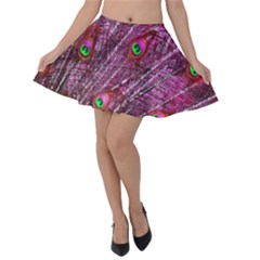 Peacock Feathers Color Plumage Velvet Skater Skirt