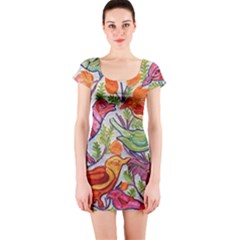 Art Flower Pattern Background Short Sleeve Bodycon Dress by Sapixe