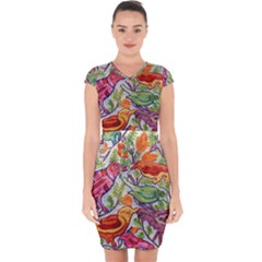 Art Flower Pattern Background Capsleeve Drawstring Dress  by Sapixe