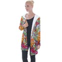 Art Flower Pattern Background Longline Hooded Cardigan View1