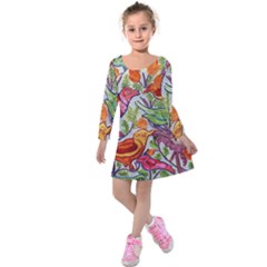 Art Flower Pattern Background Kids  Long Sleeve Velvet Dress