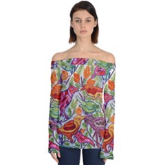 Art Flower Pattern Background Off Shoulder Long Sleeve Top