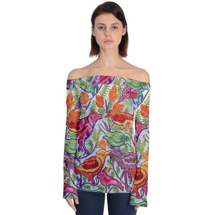 Art Flower Pattern Background Off Shoulder Long Sleeve Top