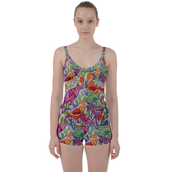 Art Flower Pattern Background Tie Front Two Piece Tankini