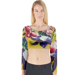 Textile Printing Flower Rose Cover Long Sleeve Crop Top by Sapixe