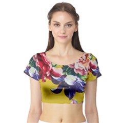 Textile Printing Flower Rose Cover Short Sleeve Crop Top by Sapixe