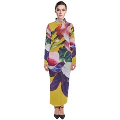 Textile Printing Flower Rose Cover Turtleneck Maxi Dress