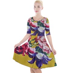 Textile Printing Flower Rose Cover Quarter Sleeve A-line Dress by Sapixe