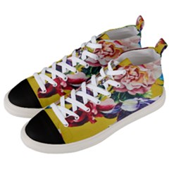 Textile Printing Flower Rose Cover Men s Mid-top Canvas Sneakers