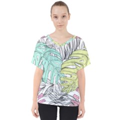 Leaves Tropical Nature Plant V-neck Dolman Drape Top