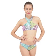 Leaves Tropical Nature Plant High Neck Bikini Set by Sapixe