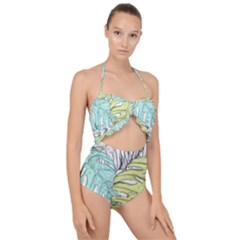 Leaves Tropical Nature Plant Scallop Top Cut Out Swimsuit