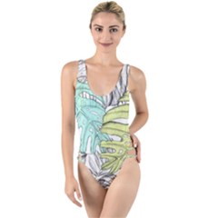 Leaves Tropical Nature Plant High Leg Strappy Swimsuit by Sapixe