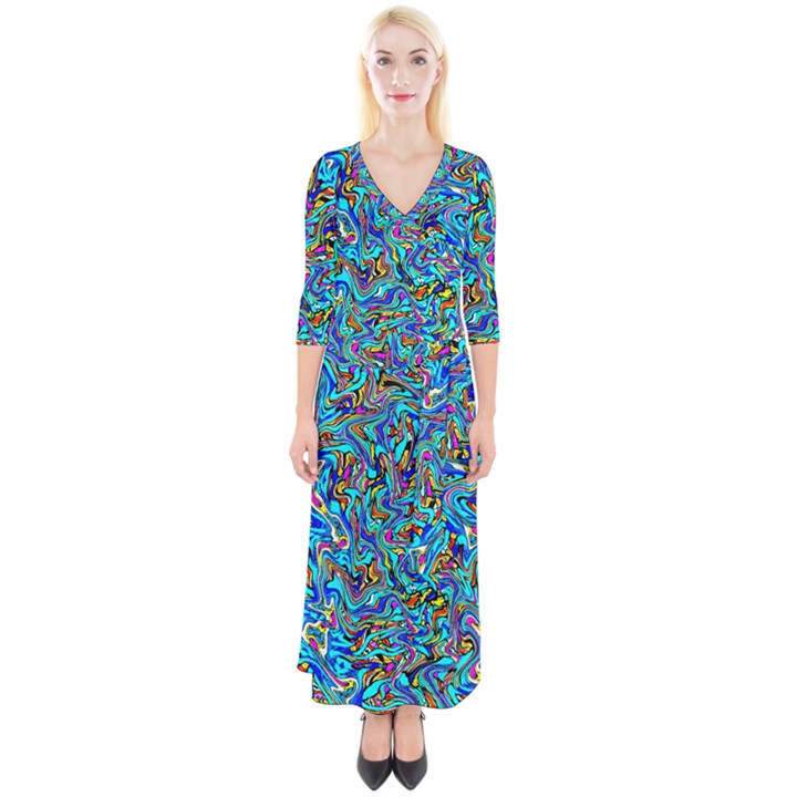 NEW STUFF-9 Quarter Sleeve Wrap Maxi Dress