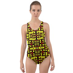 Red Black Yellow Cut-out Back One Piece Swimsuit by ArtworkByPatrick