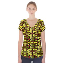 Red Black Yellow Short Sleeve Front Detail Top by ArtworkByPatrick