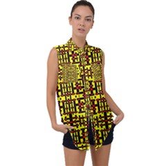 Red Black Yellow Sleeveless Chiffon Button Shirt