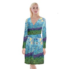 A Very Very Starry Night Long Sleeve Velvet Front Wrap Dress by arwwearableart